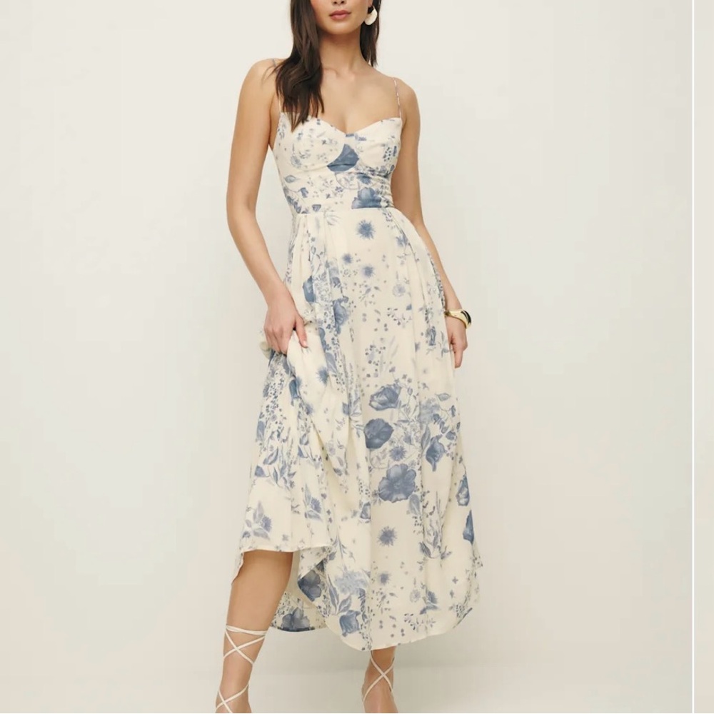 Reformation Jaelyn dress in blue/white floral print, size 4